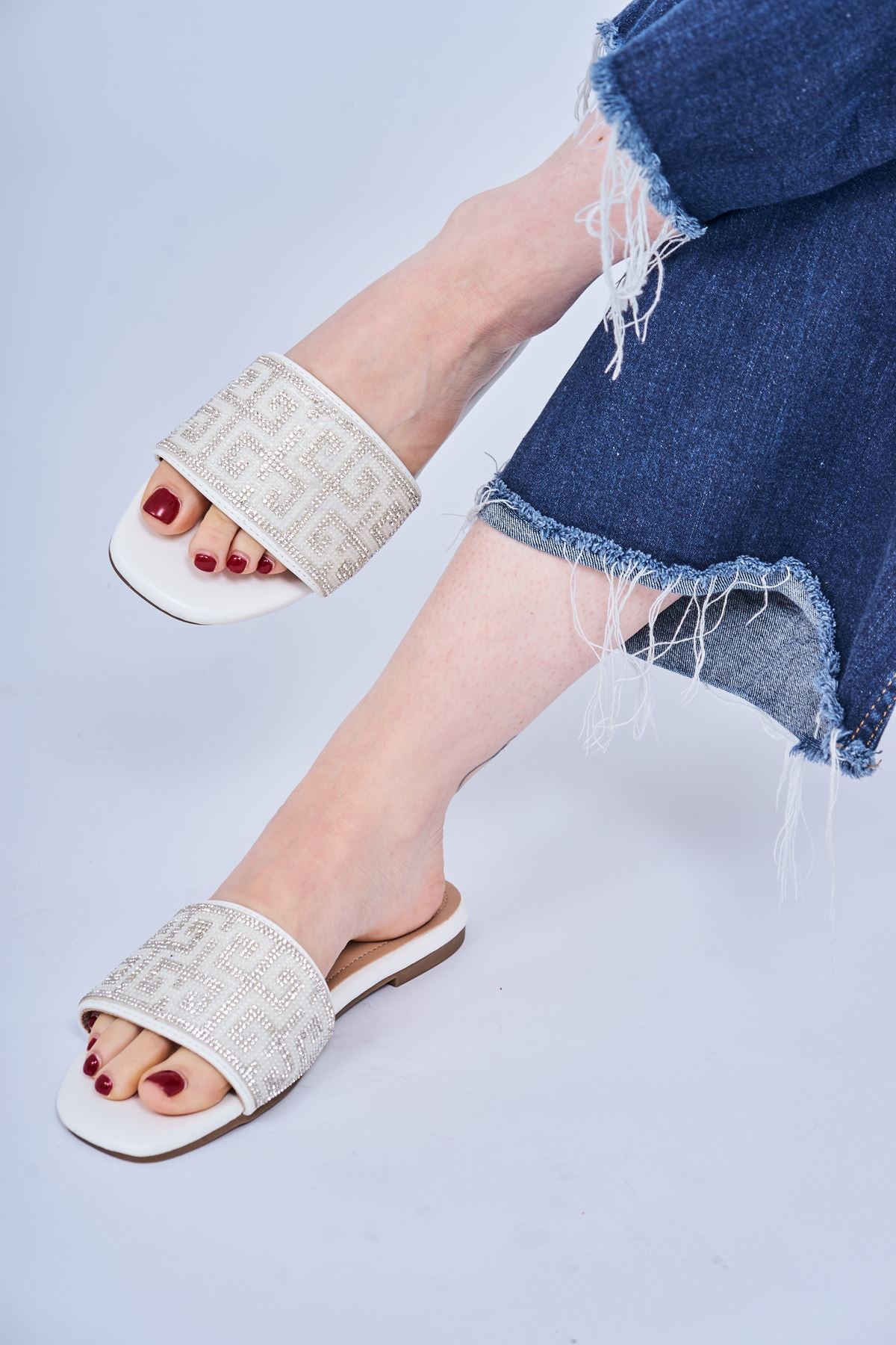 Rhinestone Geometric Pattern Flat Slider