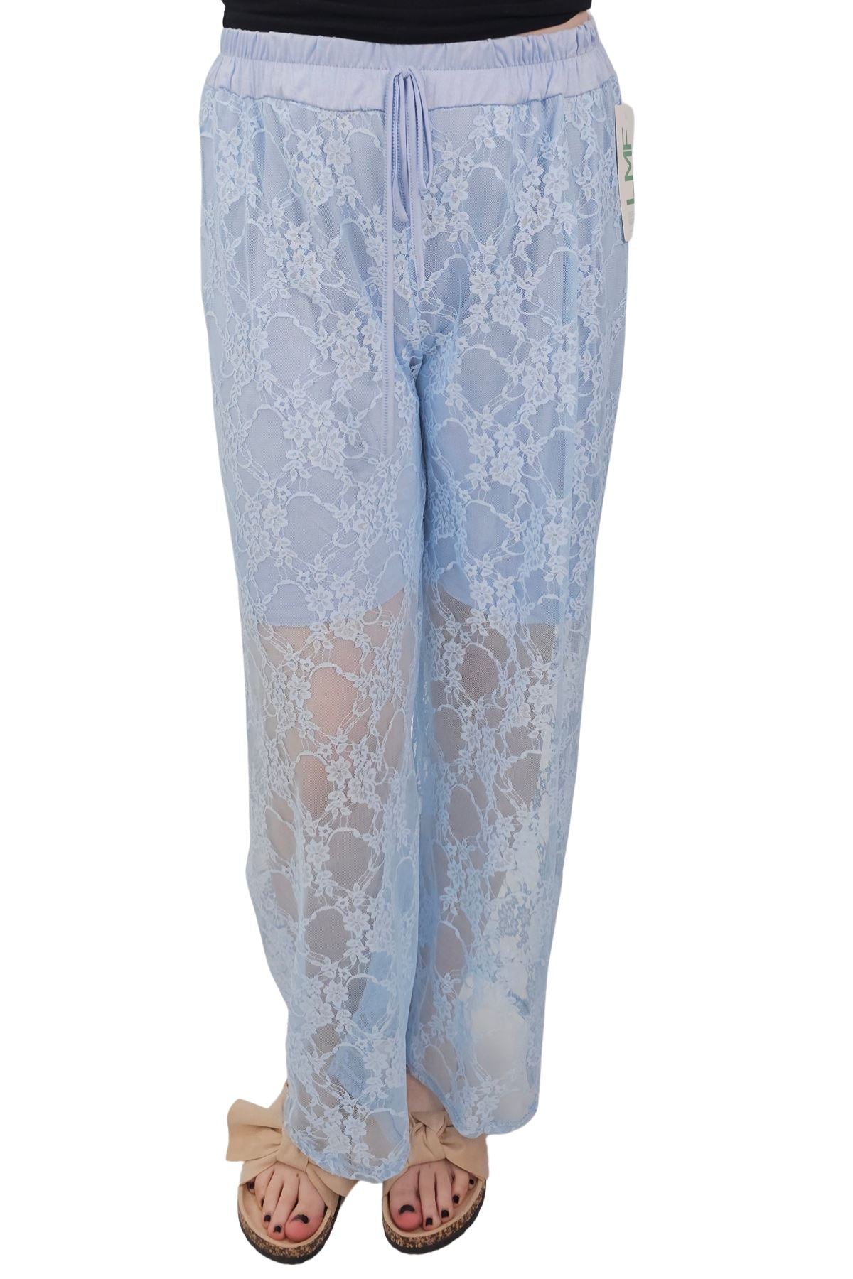 Floral Lace Pattern Drawstring Waistband Trousers