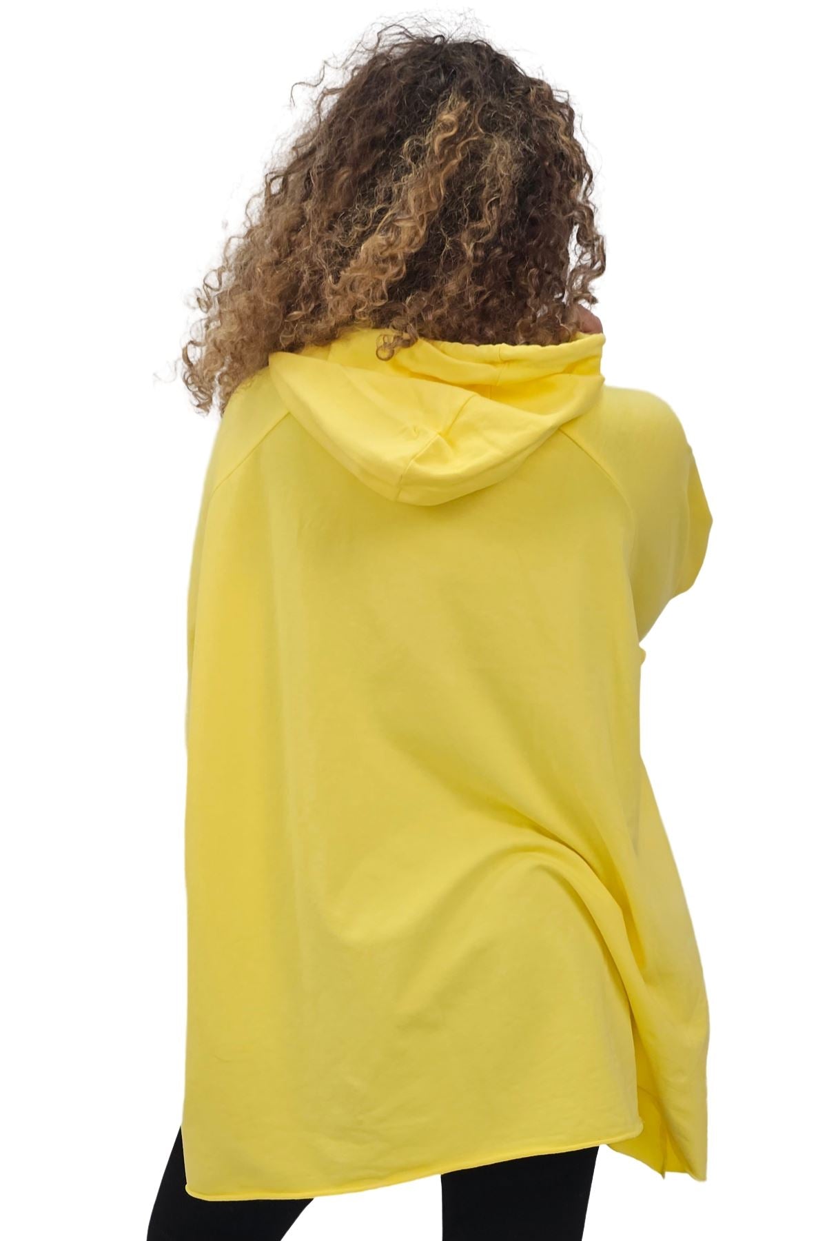 Leopard Foil Splash Print String Hoody High Low Hem Cotton Hoodie