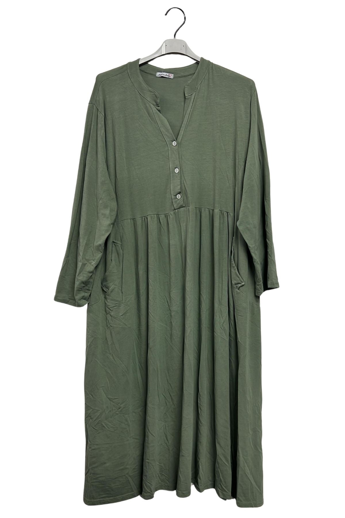 Plain Side Pockets Empire Seam With Gathered Cotton Dress