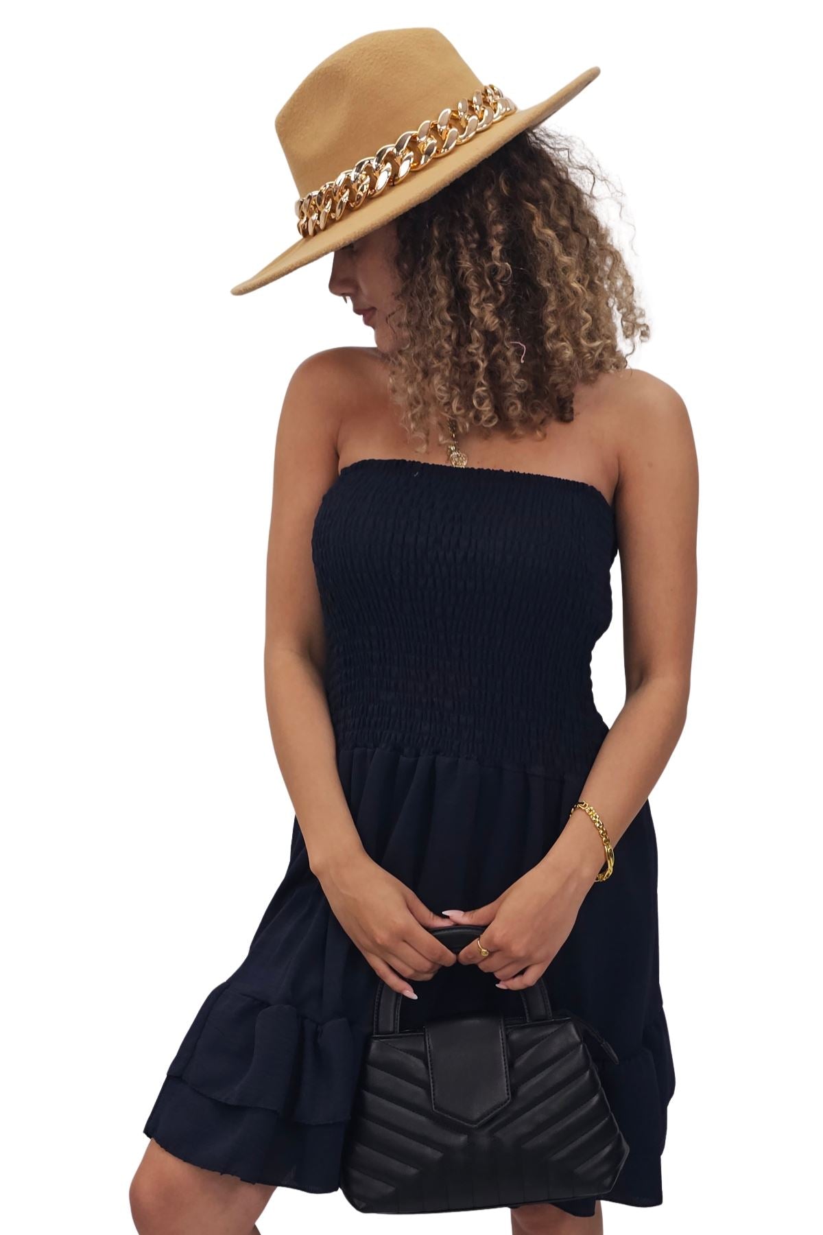 Plain Bandeau Shirred Playsuit
