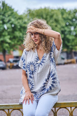 Abstract Tie-Dye Style Circular Pattern Tunic Top