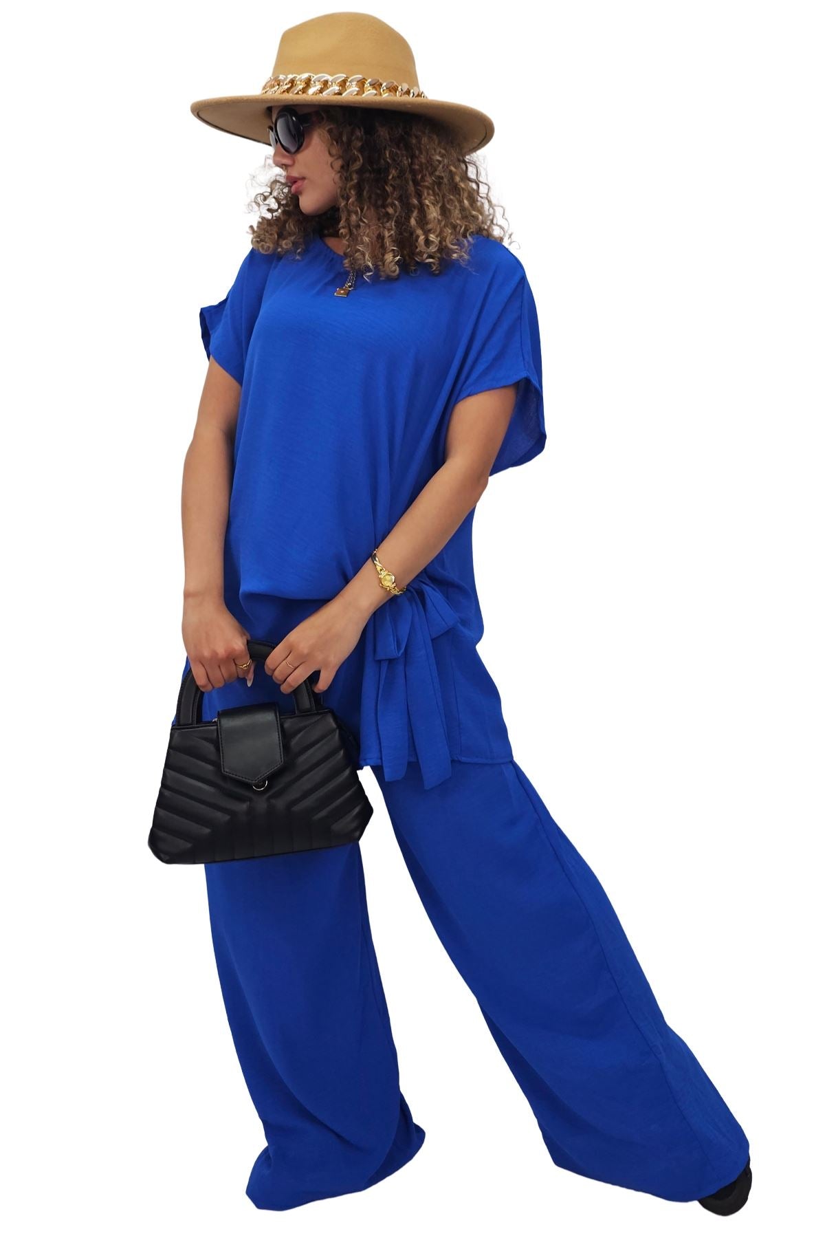 Plain Side Tie Detail Drawstring Waistband Co-Ord Set