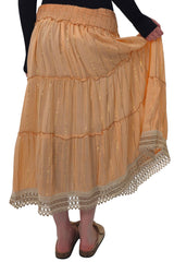Gold Stripe Pattern Layered Maxi Skirt