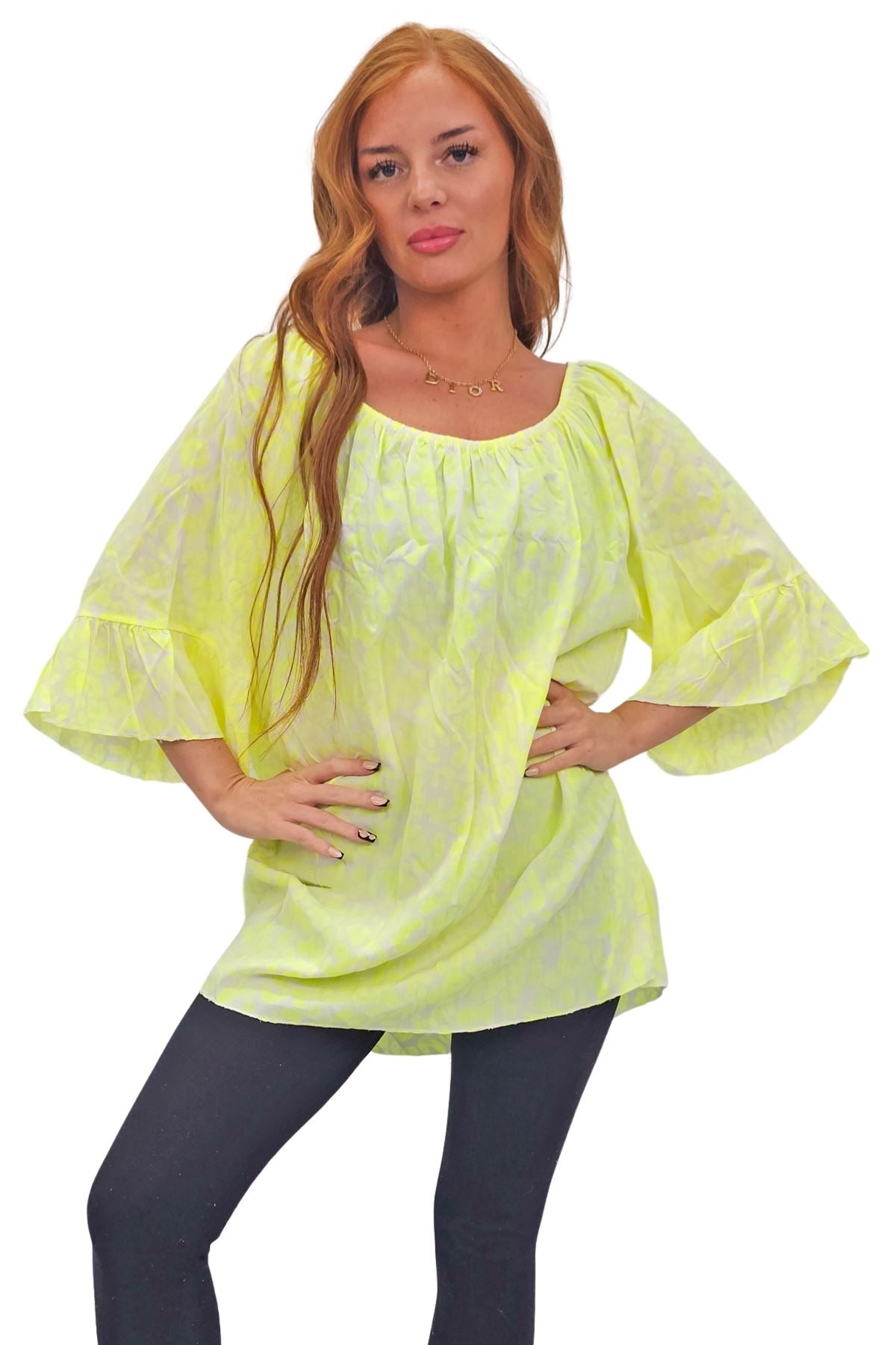 Subtle Textured Pattern Flared Sleeves Top
