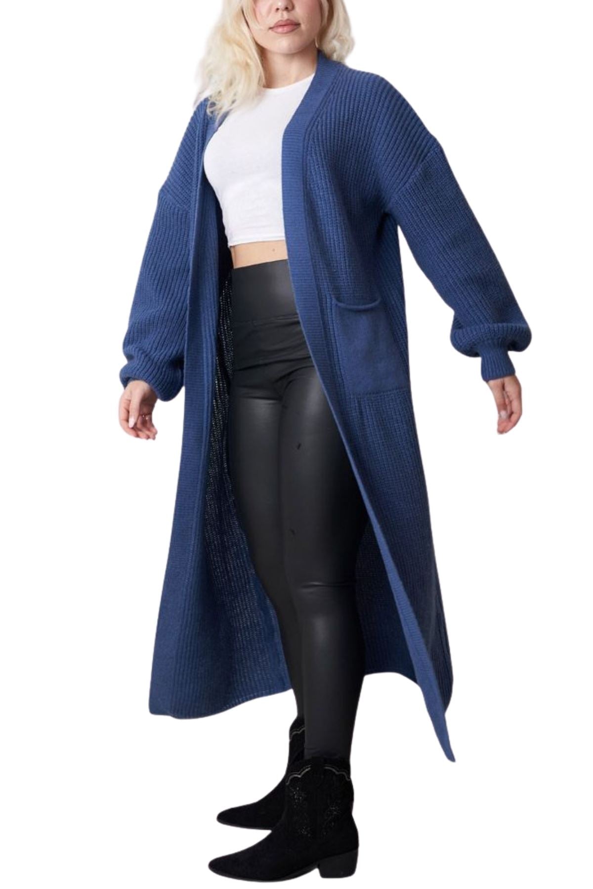 Plain Rib Knit Longline Cardigan