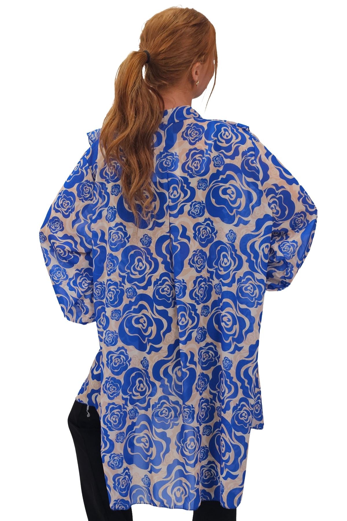 Floral Print Oversized Front Ruffle Top