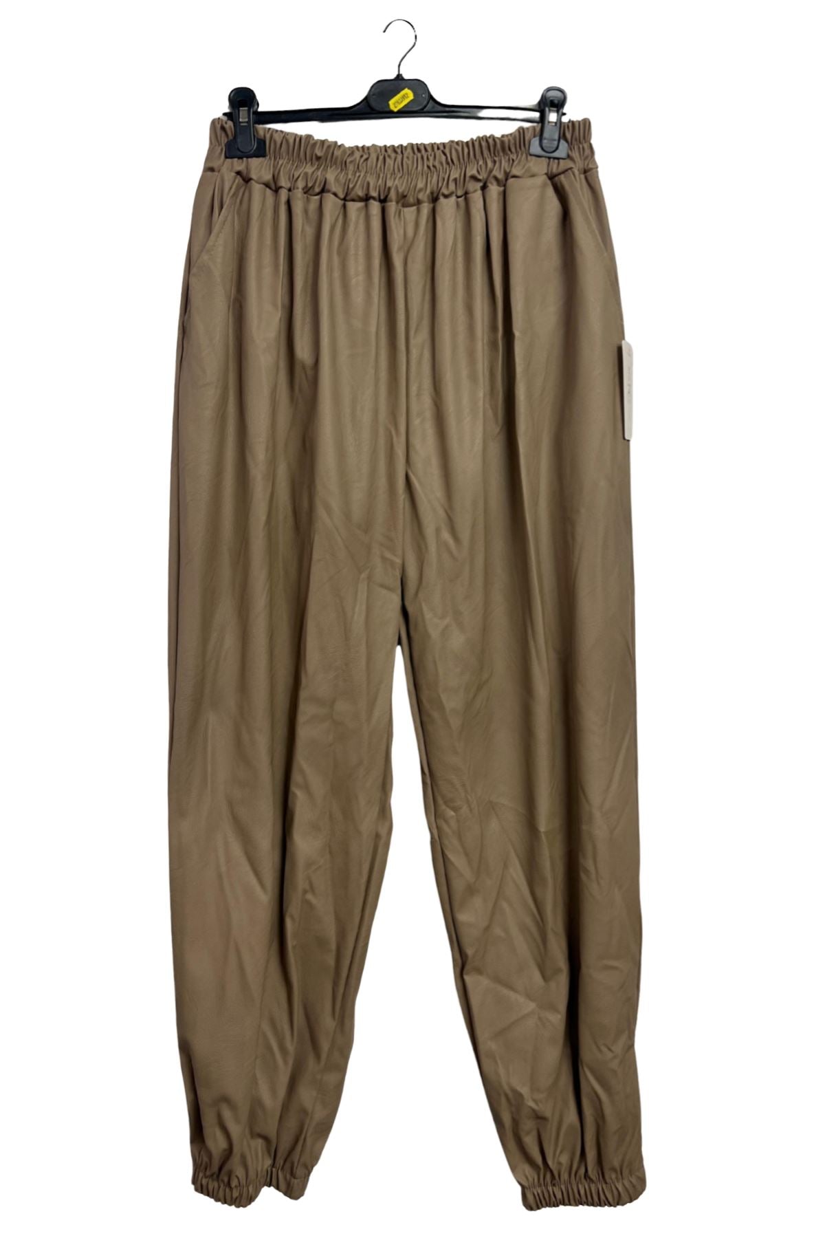 Plain Leather-Look Texture Side Pockets Jogging Bottom