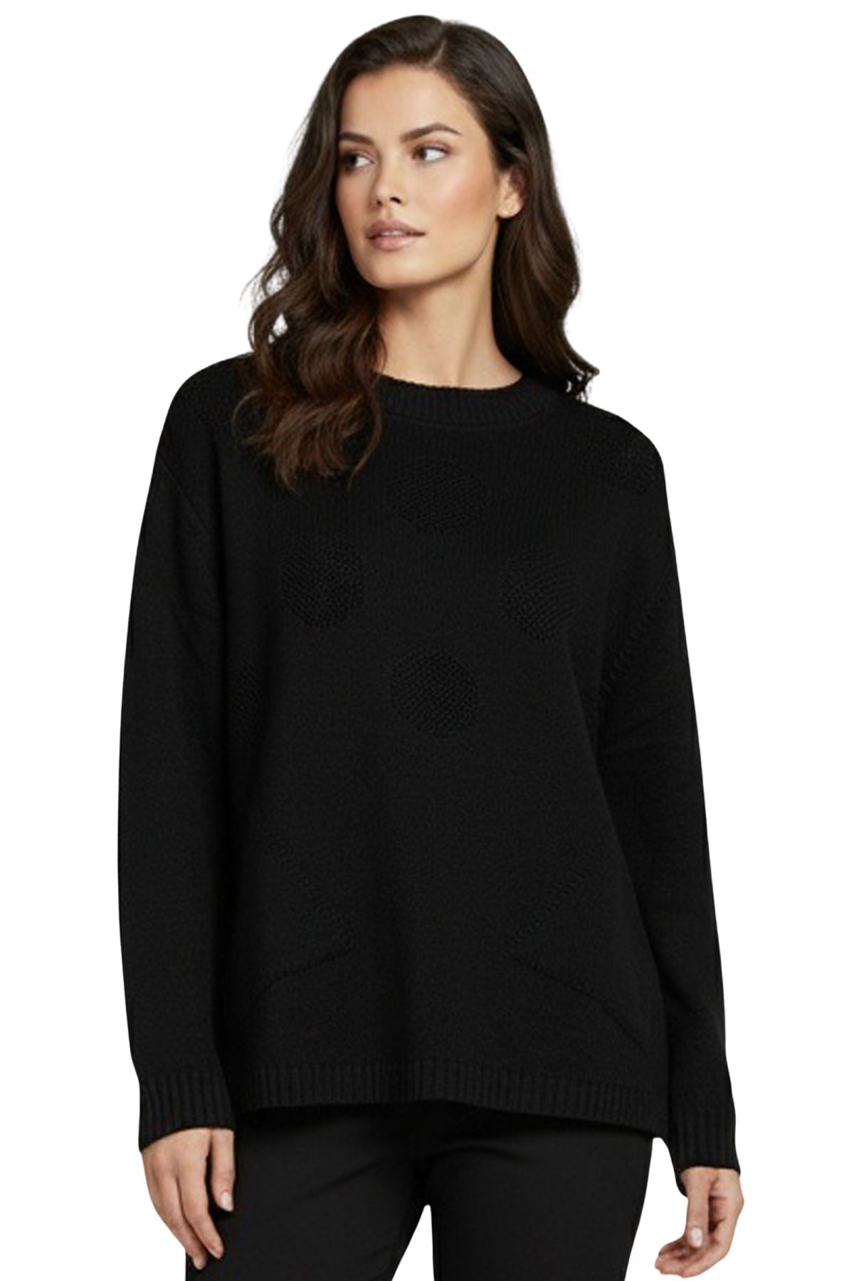 Polka Dot Knit Pattern Front Two Pockets Tunic Top