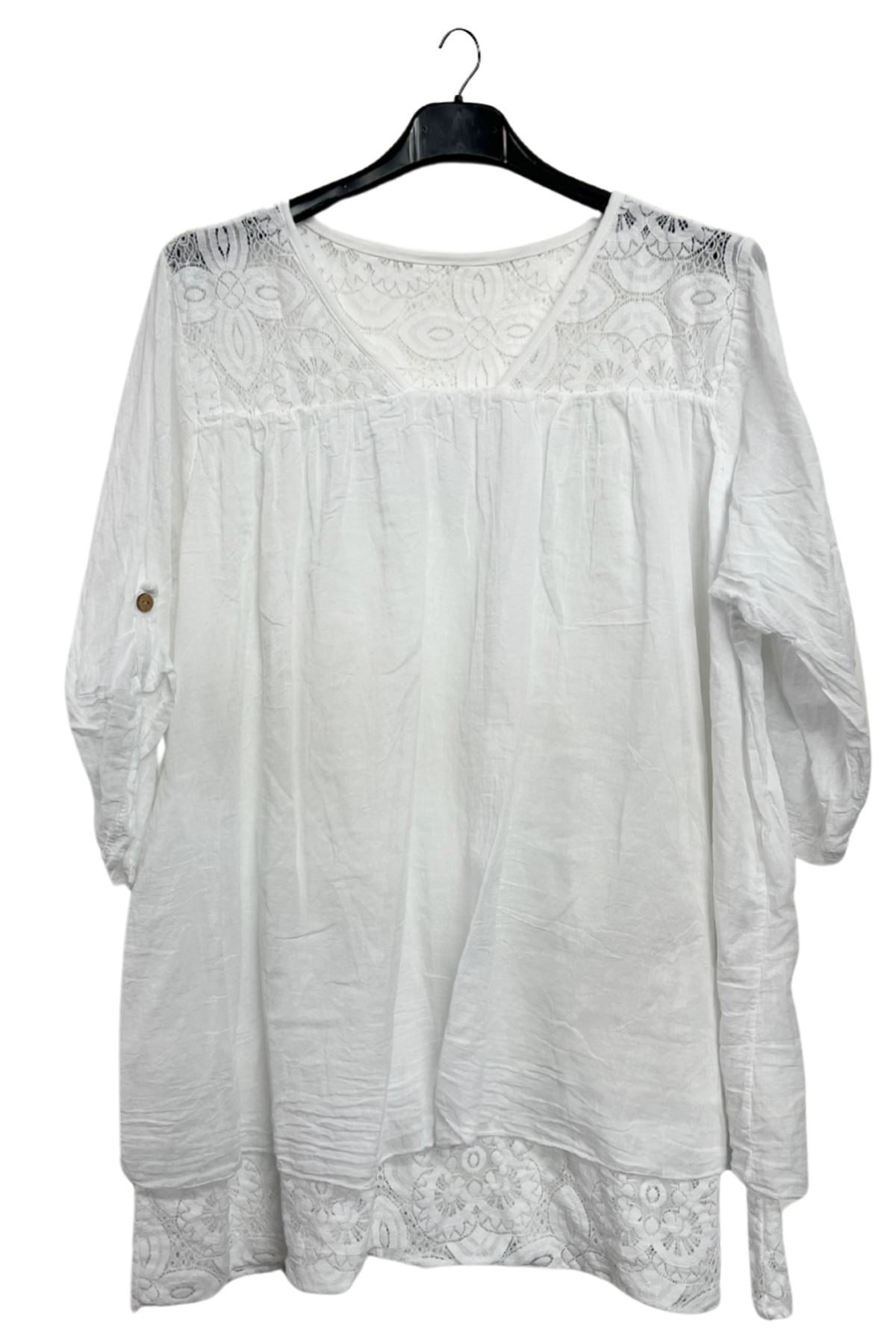 Floral Pattern Lace Detailing Layered Hem Cotton Top