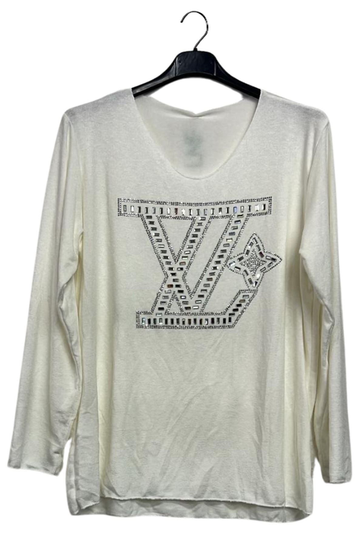 Rhinestones Graphic Pattern Soft Feel Tunic Top