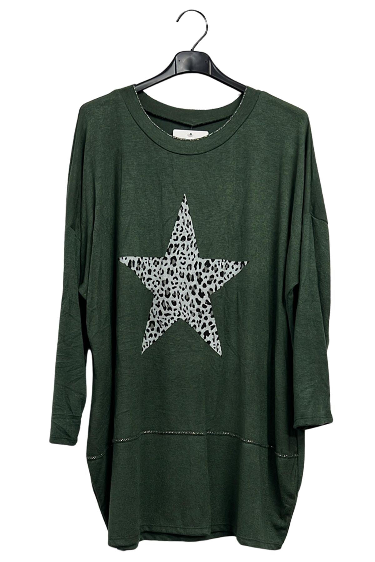 Leopard Print Star Graphic Oversized Top