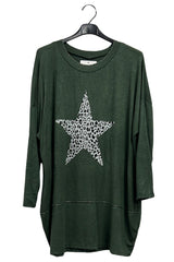 Leopard Print Star Graphic Oversized Top