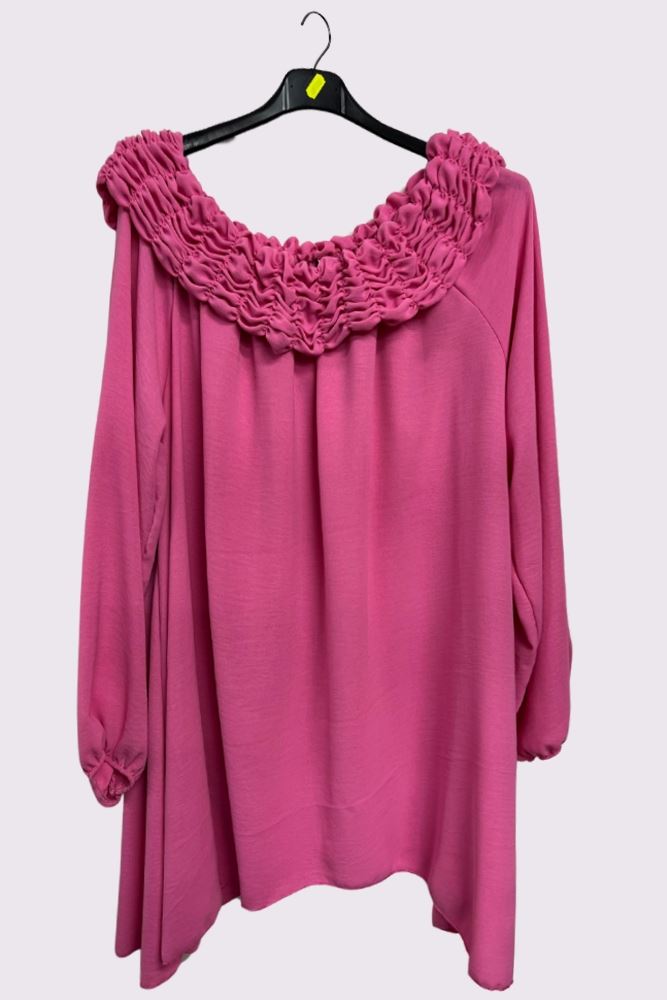 Plain Ruffle Neckline Oversized Top