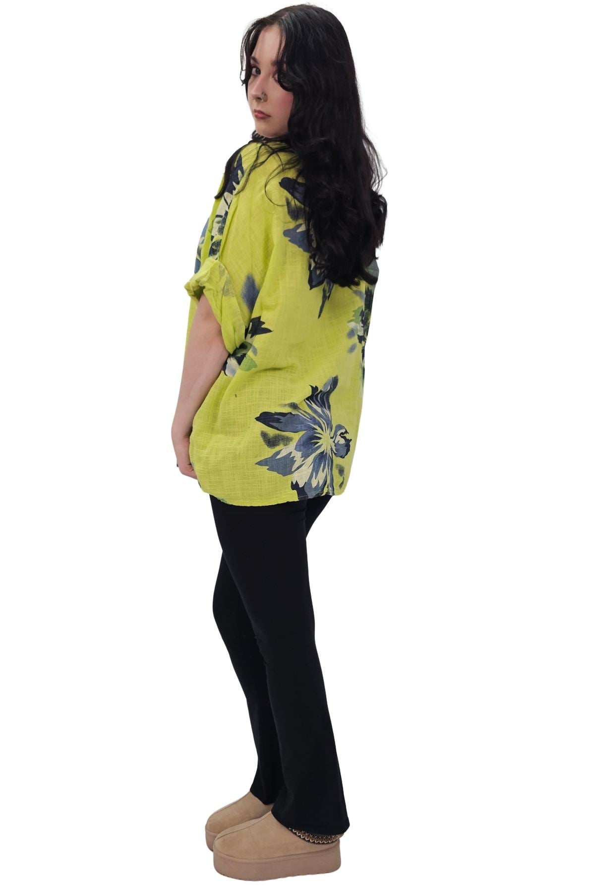 Floral Print Tunic Necklace Cotton Top