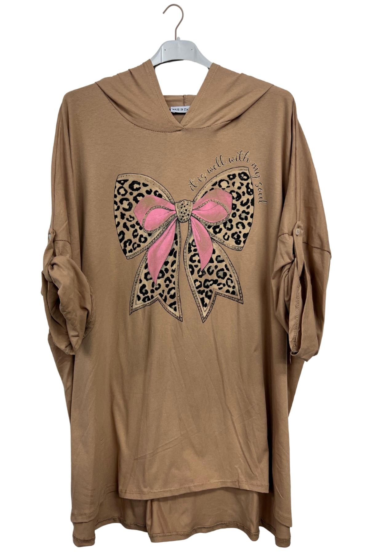 Large Bow Leopard Print Oversized Top