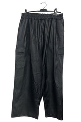 Plain Faux PU Leather Wide Leg Cargo Trousers