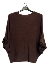 Plain Soft Knit Ruffled Sleeves Jumper