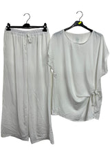 Plain Side Tie Detail Drawstring Waistband Co-Ord Set