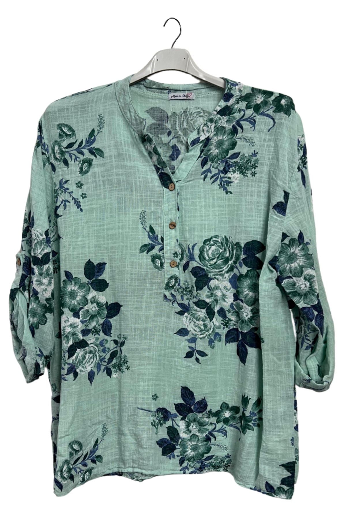 Floral Print Button-Down Front Cotton Shirt