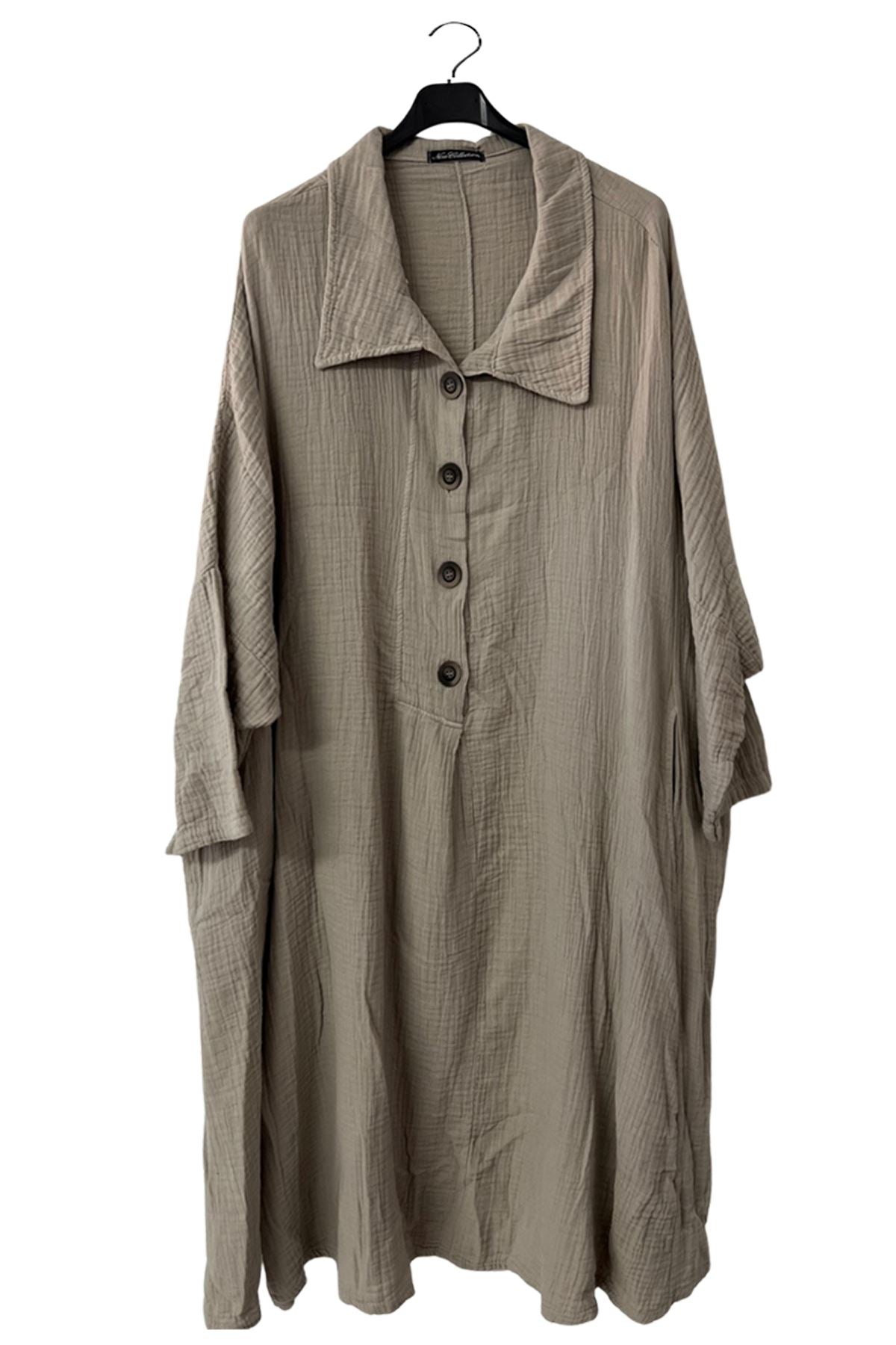 Plain Front Button Detail Cotton Dress
