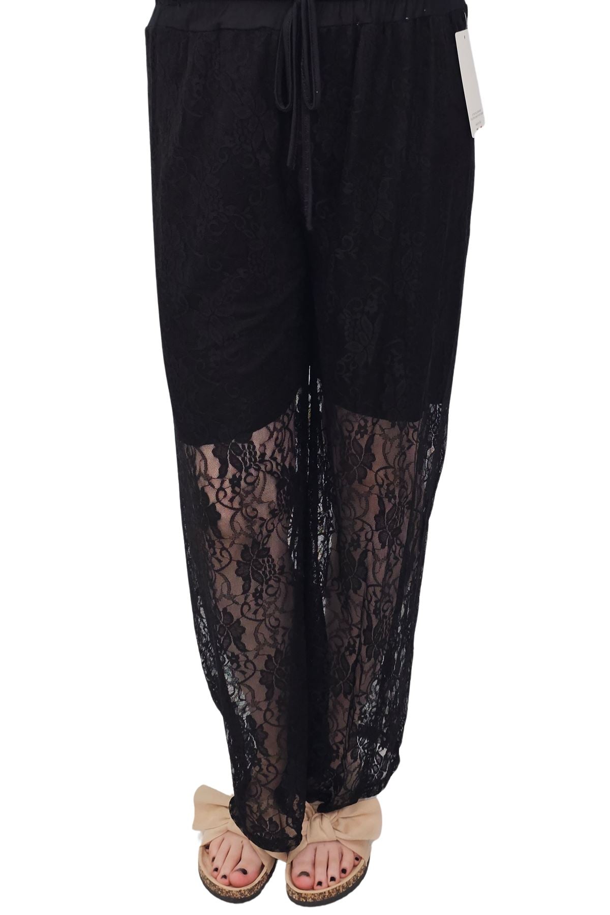 Floral Lace Pattern Drawstring Waistband Trousers