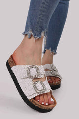 Floral Embroidery Two Buckle Slider