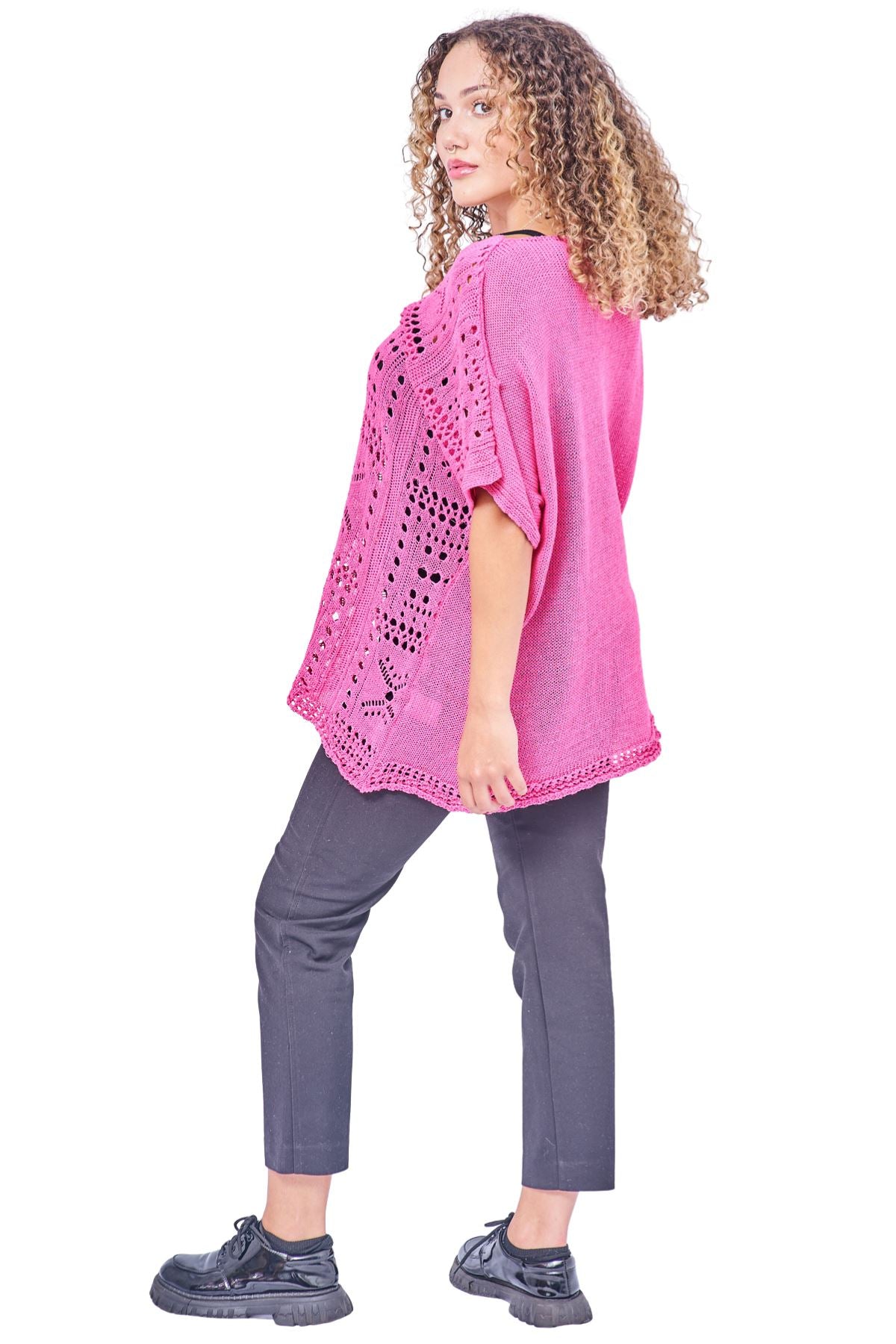 Crocheted Openwork Design Tunic Cotton Top