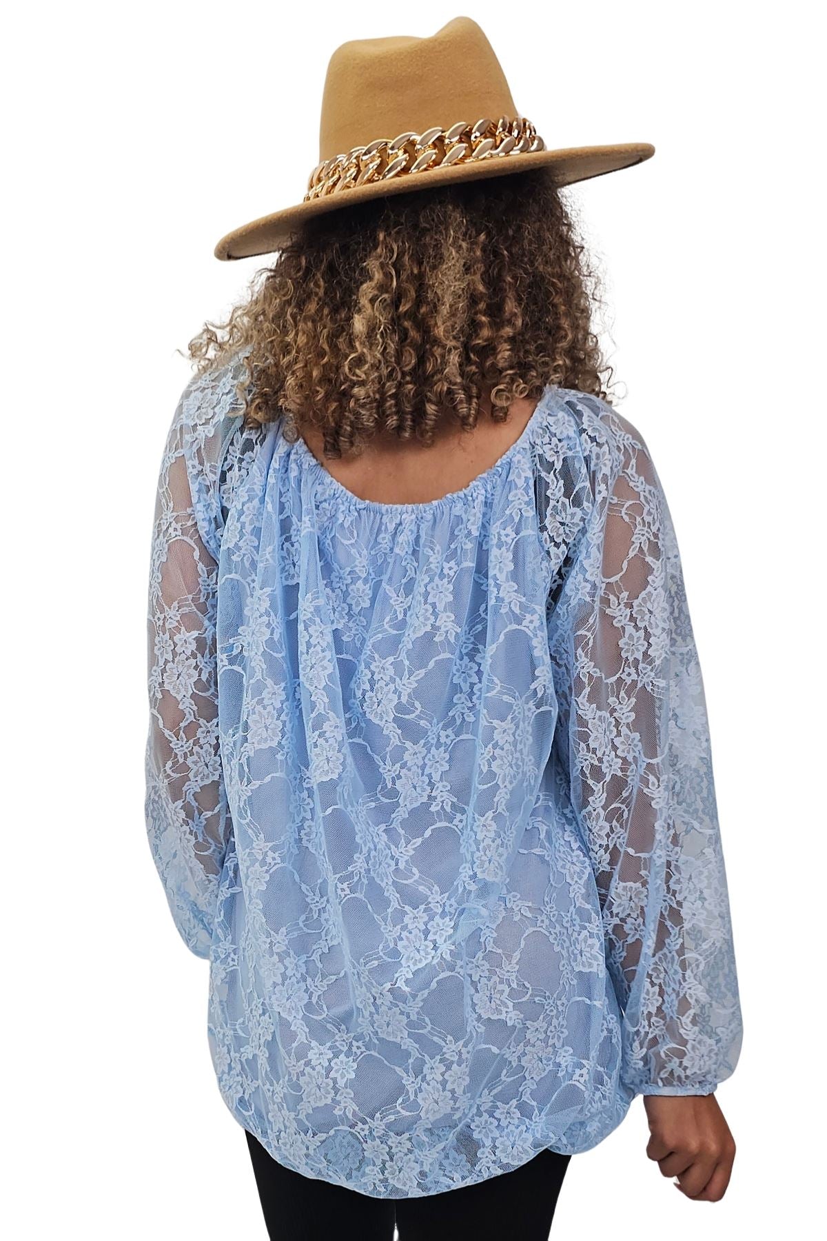 Floral Lace Overlay Curved Hemline Top