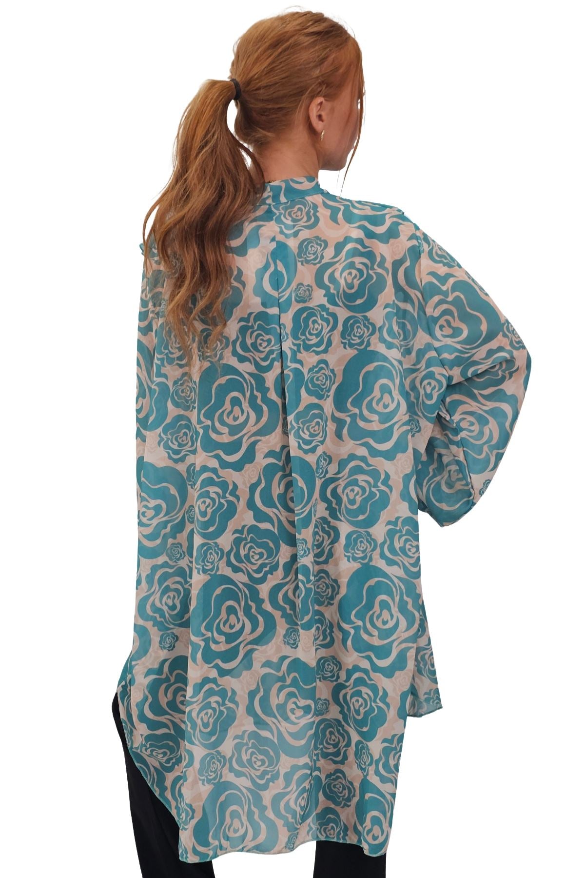 Floral Print Oversized Front Ruffle Top