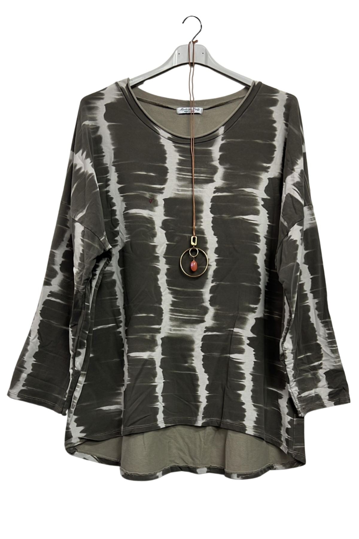 Abstract Vertical Tie-Dye Print High Low Hem Cotton Top