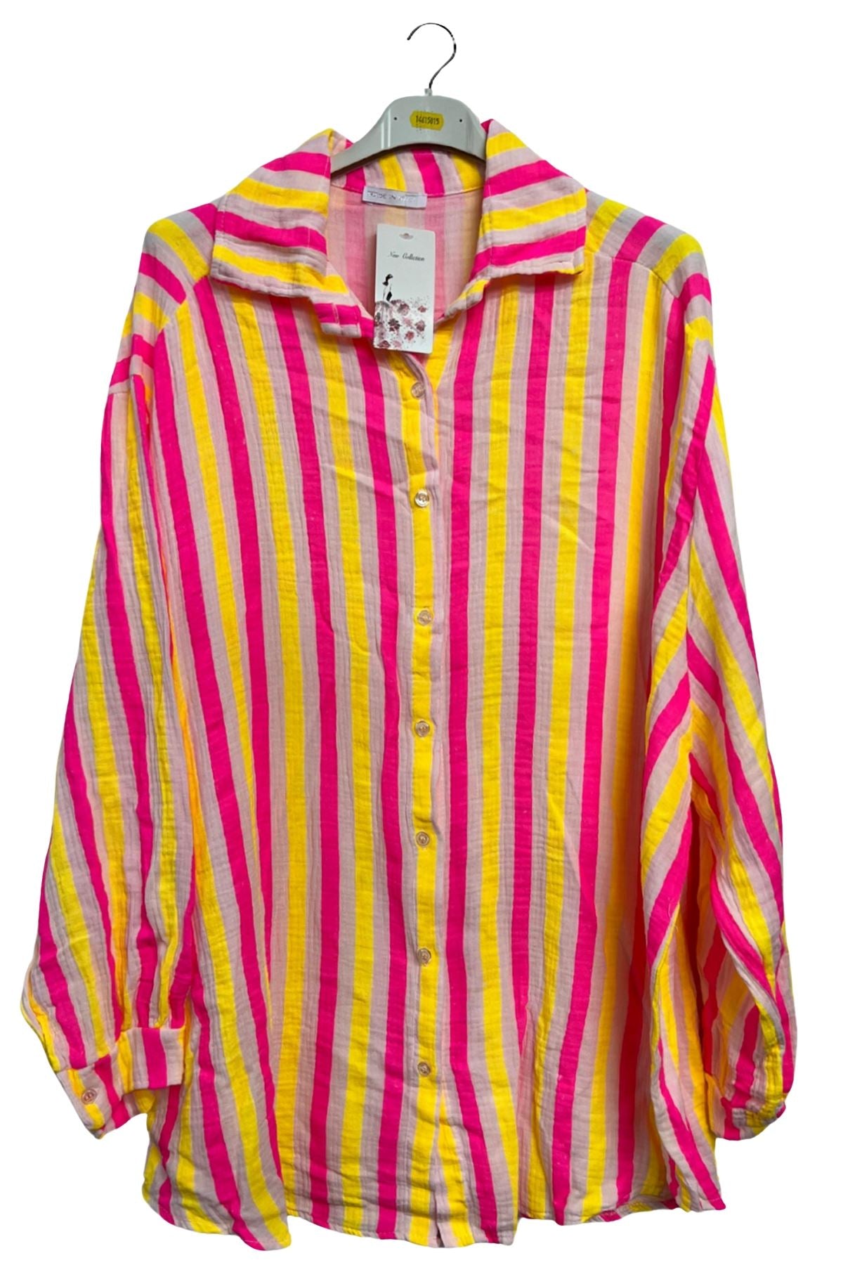 Vertical Stripes In Alternating Shades Button-Down Cotton Shirt