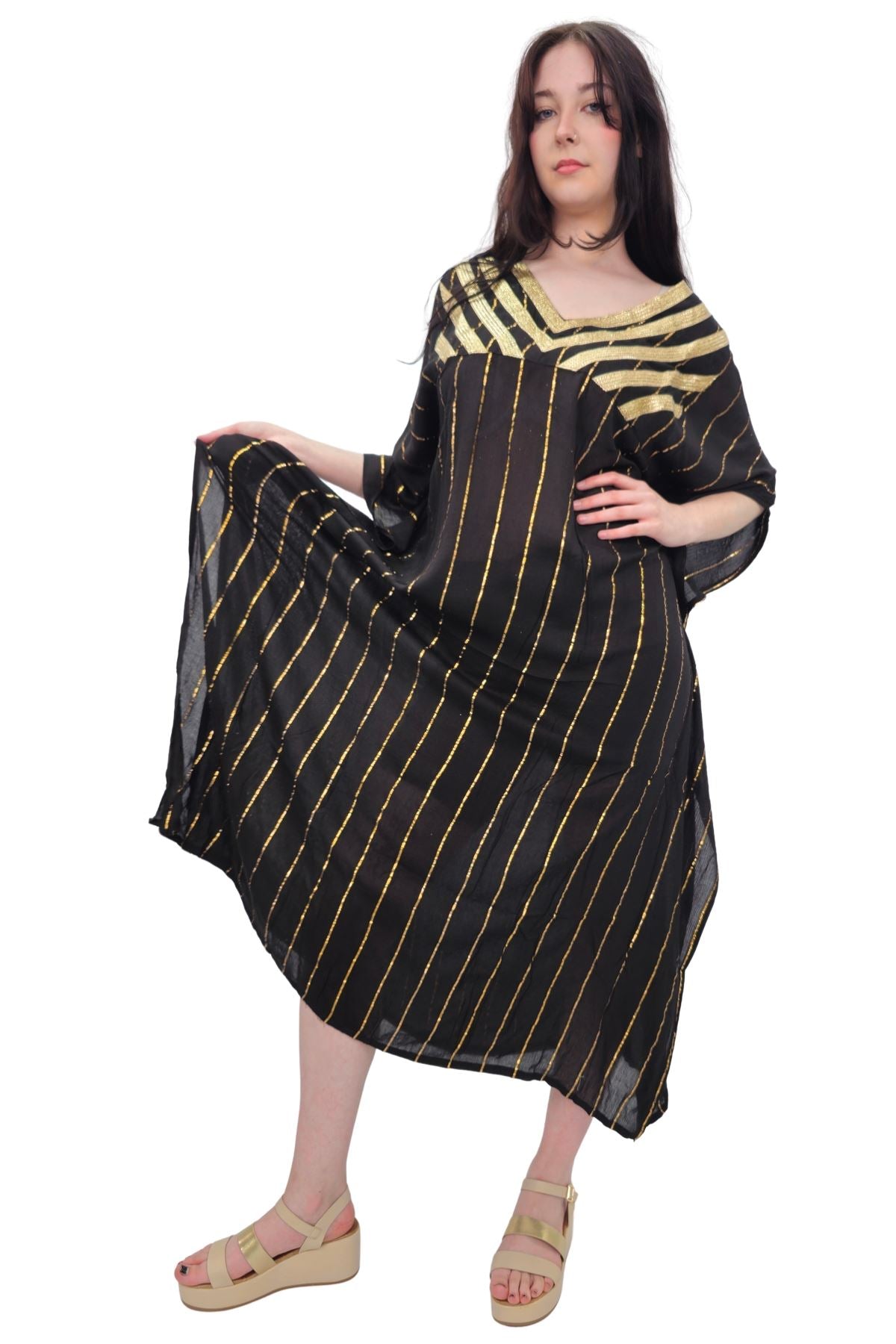 Gold Metallic Splash Stripe Overfit Kaftan