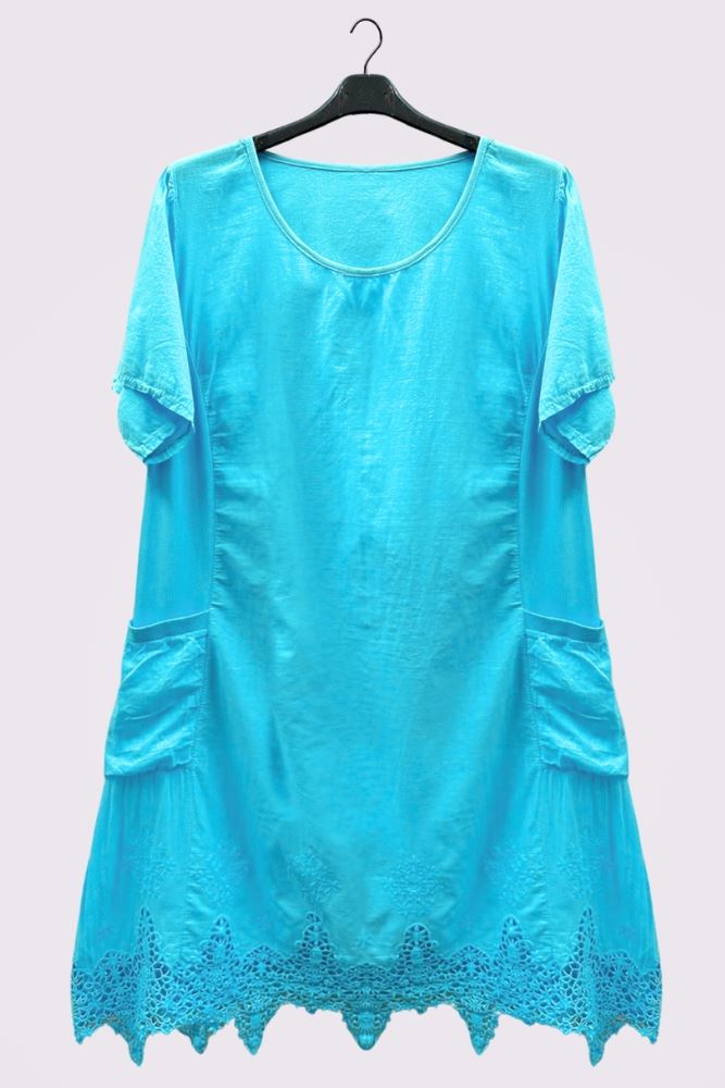 Plain Lace Trim Hem Cotton Dress
