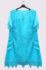 Plain Lace Trim Hem Cotton Dress

