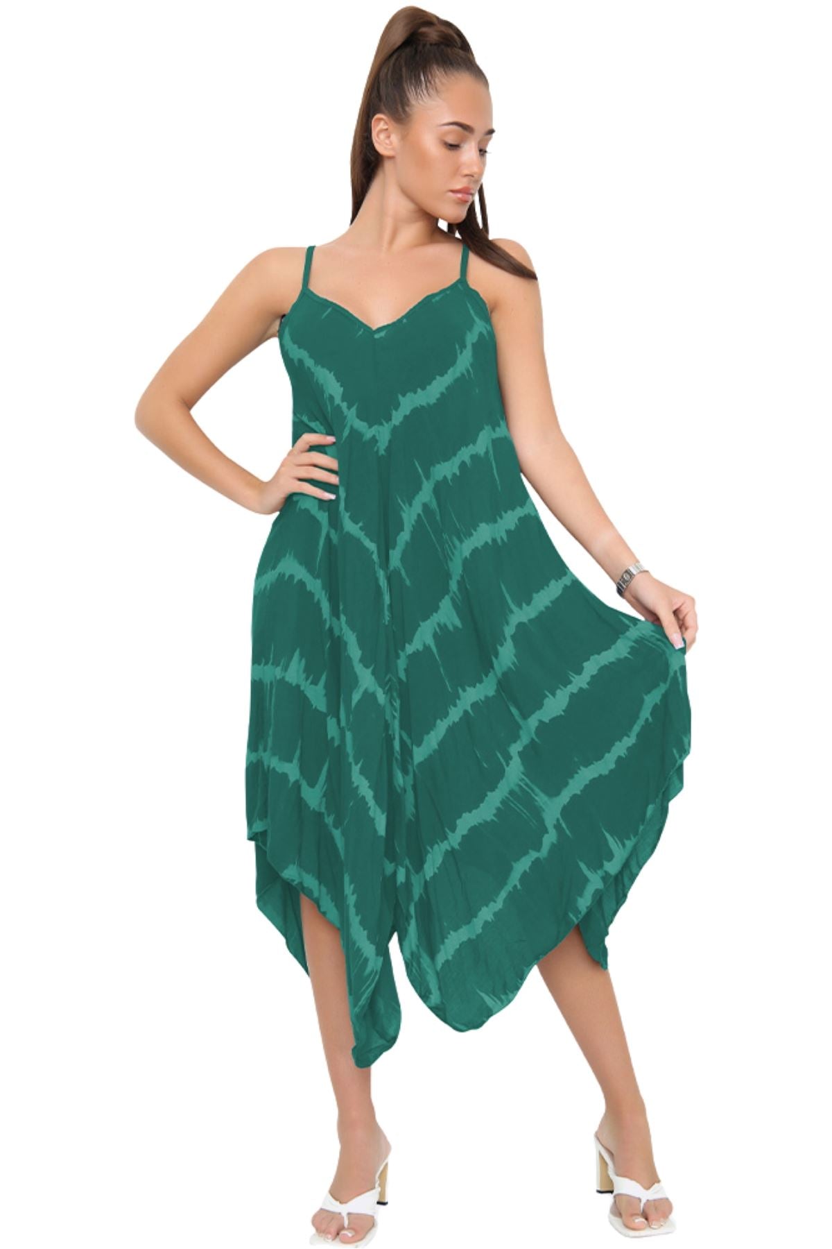 Tie Dye Print Draped Hem Dress