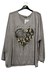 Sequin Leopard Heart Pattern Tunic Top