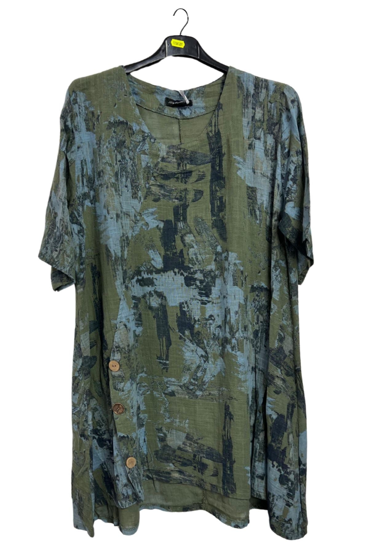 Brush Stroke Print Side Button Detail Top