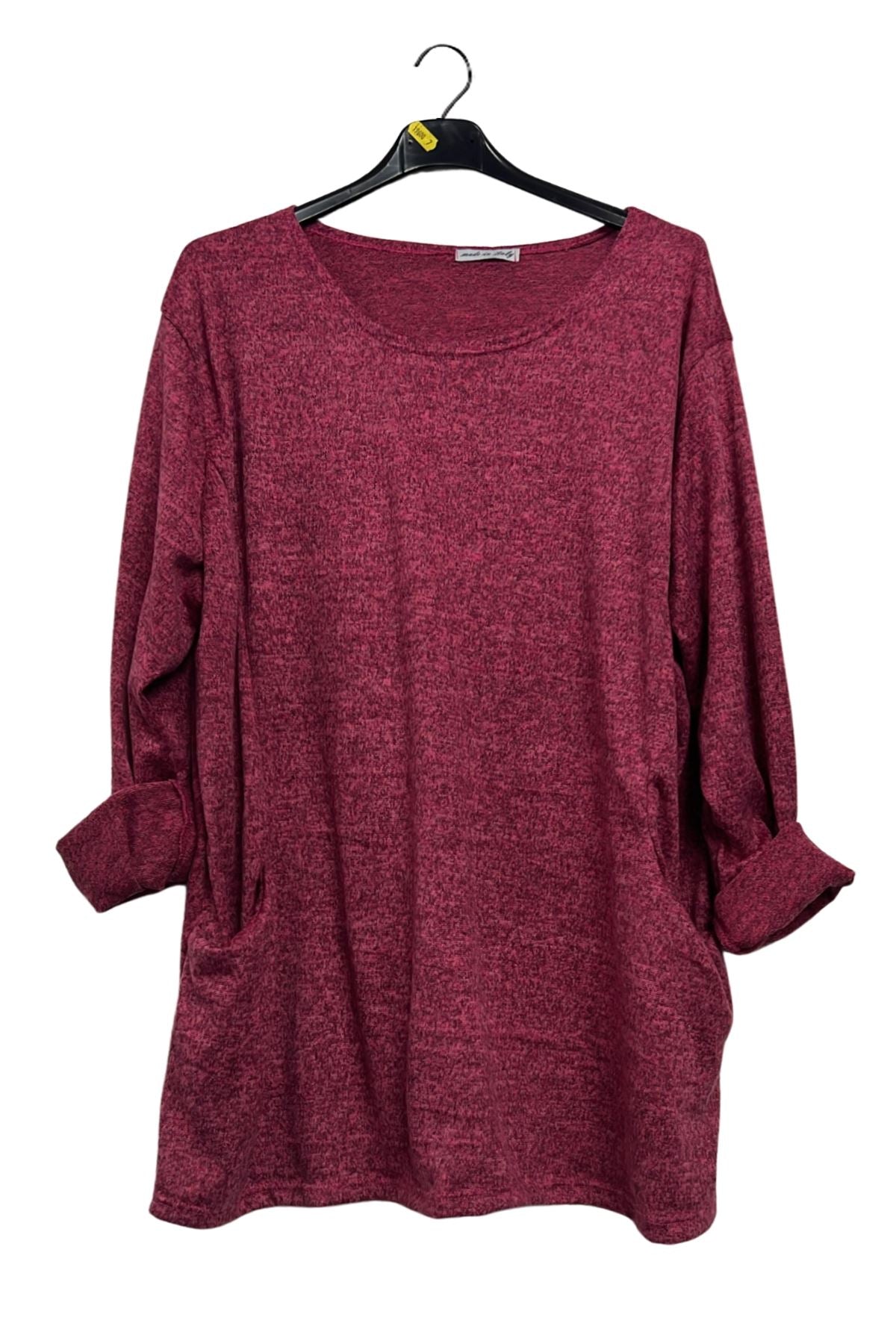 Subtle Heathered Textured Two Front Draped Pockets Top