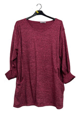 Subtle Heathered Textured Two Front Draped Pockets Top