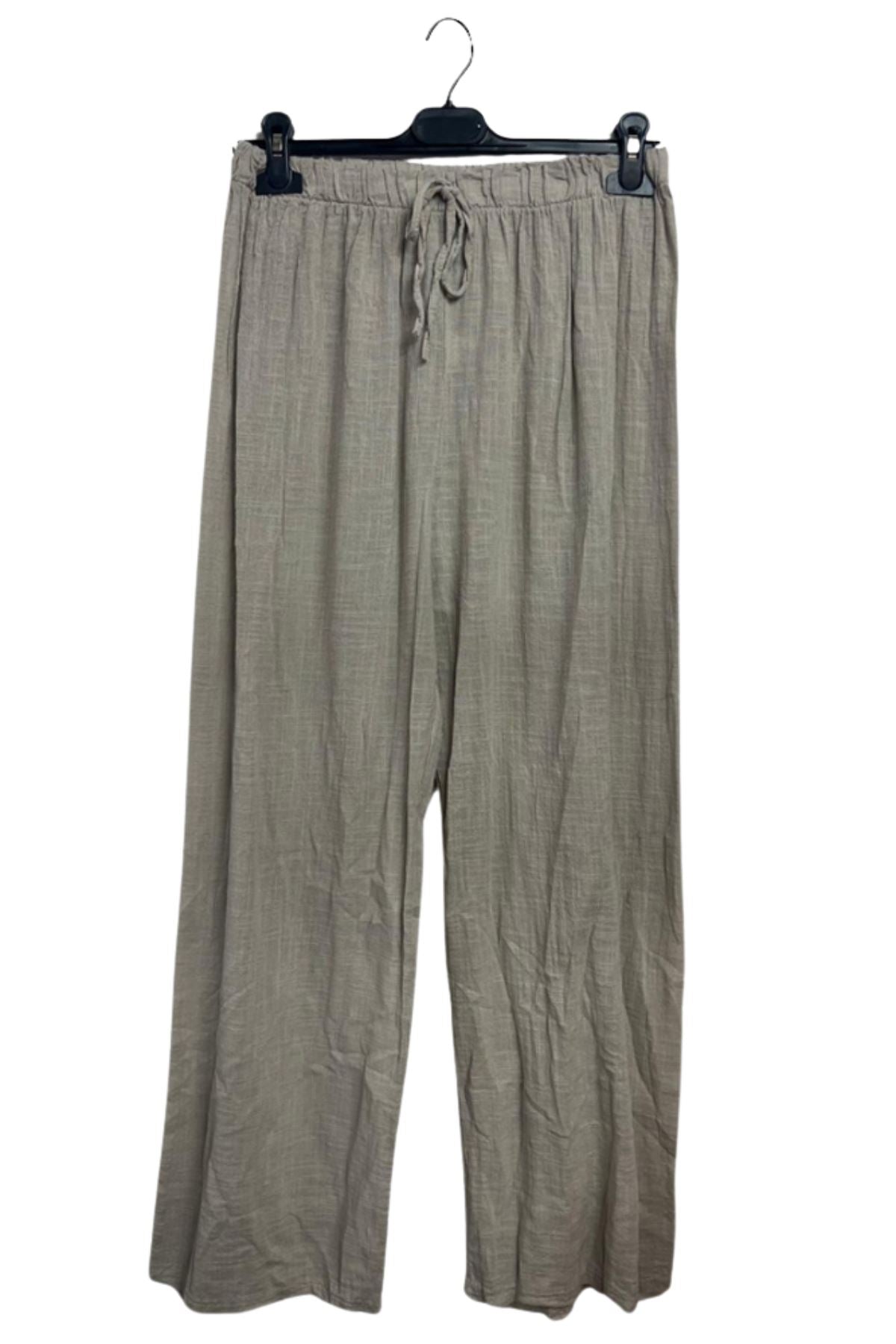 Plain Drawstring Wide Legs Cotton Trousers