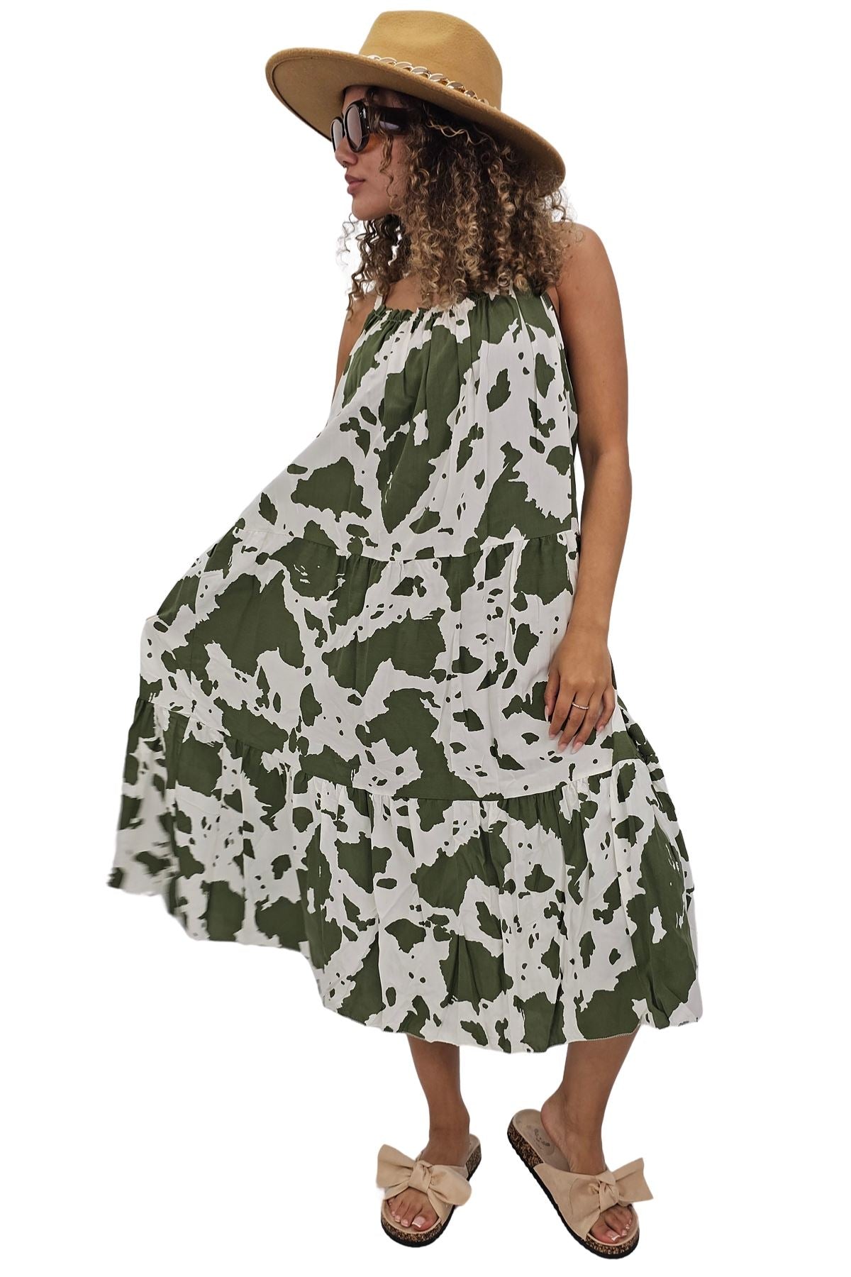 Abstract Floral Blotch Print Spaghetti Strap Dress