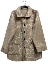 Swirl Pattern Button Closing Front Two Flap Pockets Coat