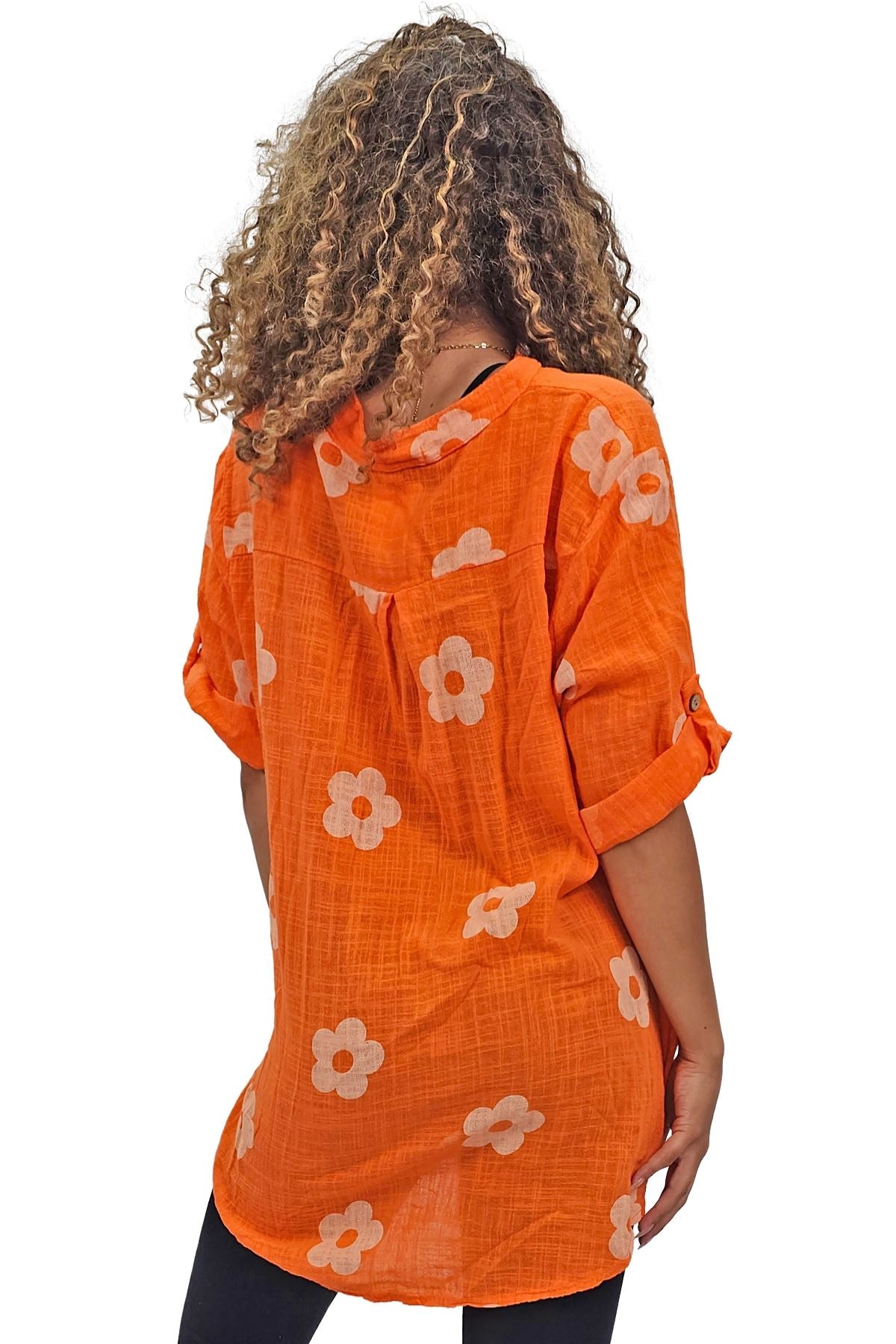 Floral Print Single Chest Pocket Cotton Top