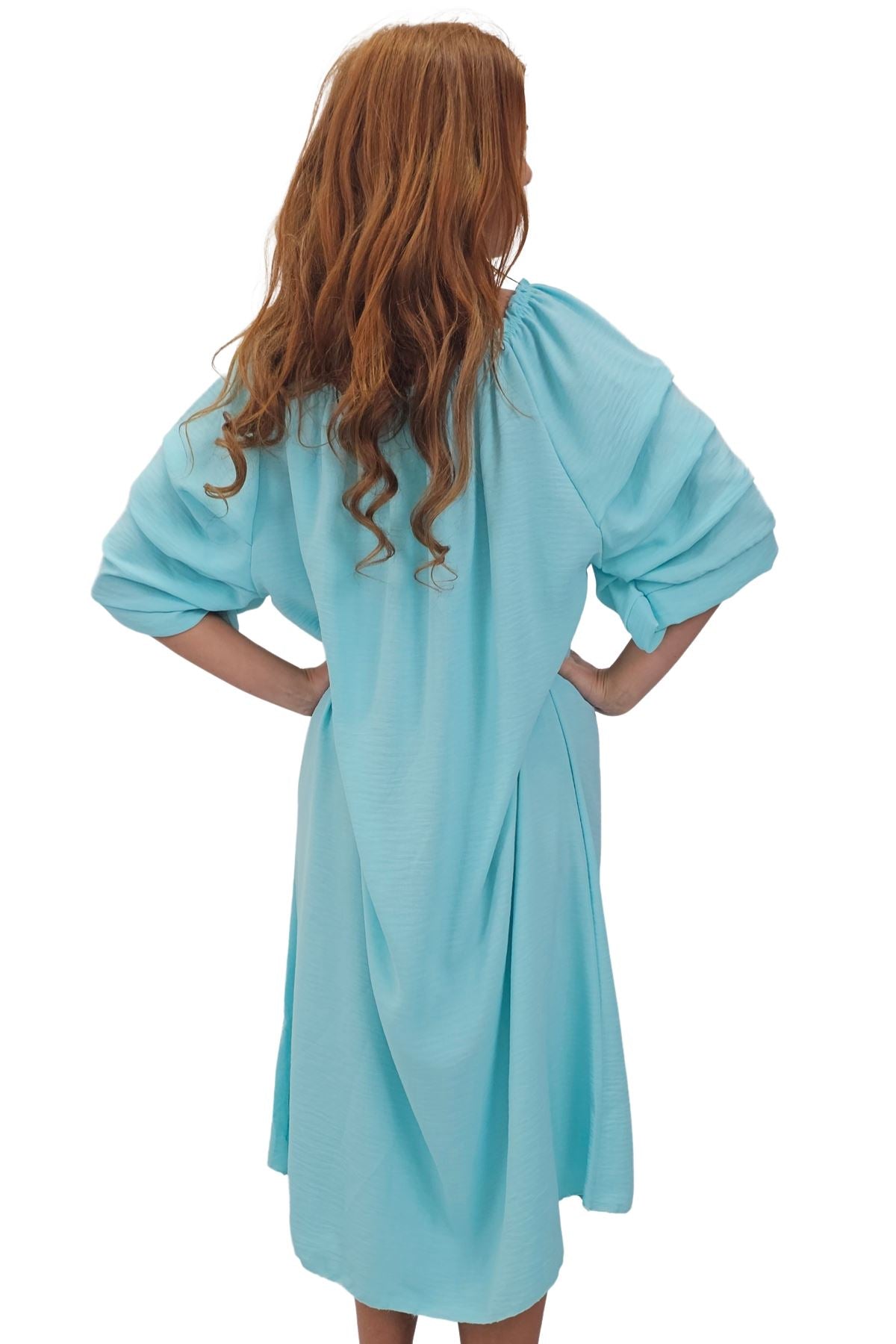 Plain Puff Sleeves Layered Detail Dress