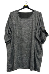 Subtle Heathered Textured Front Two Draped Pockets Top