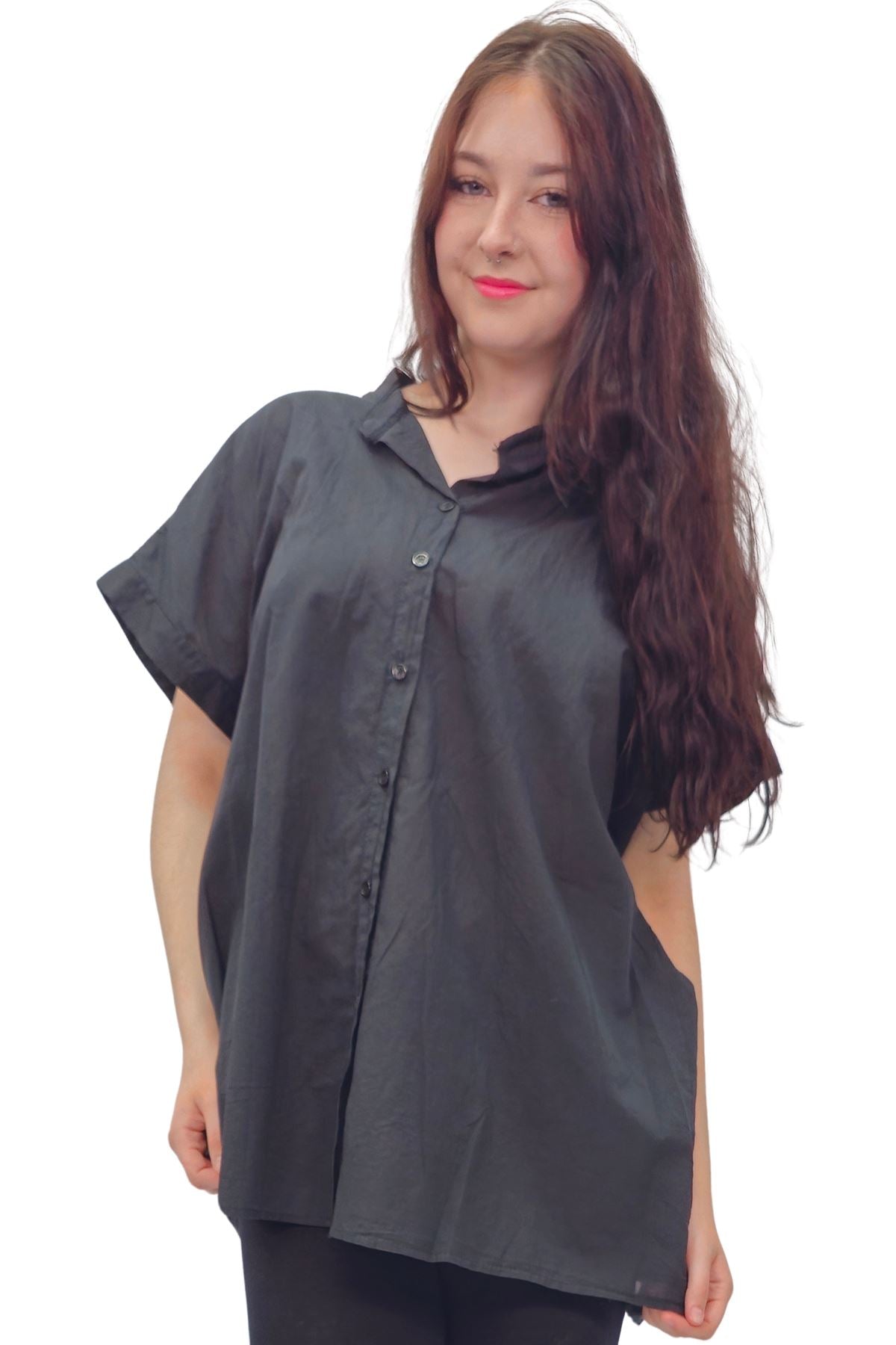 Plain Button-Down Front Cotton Shirt