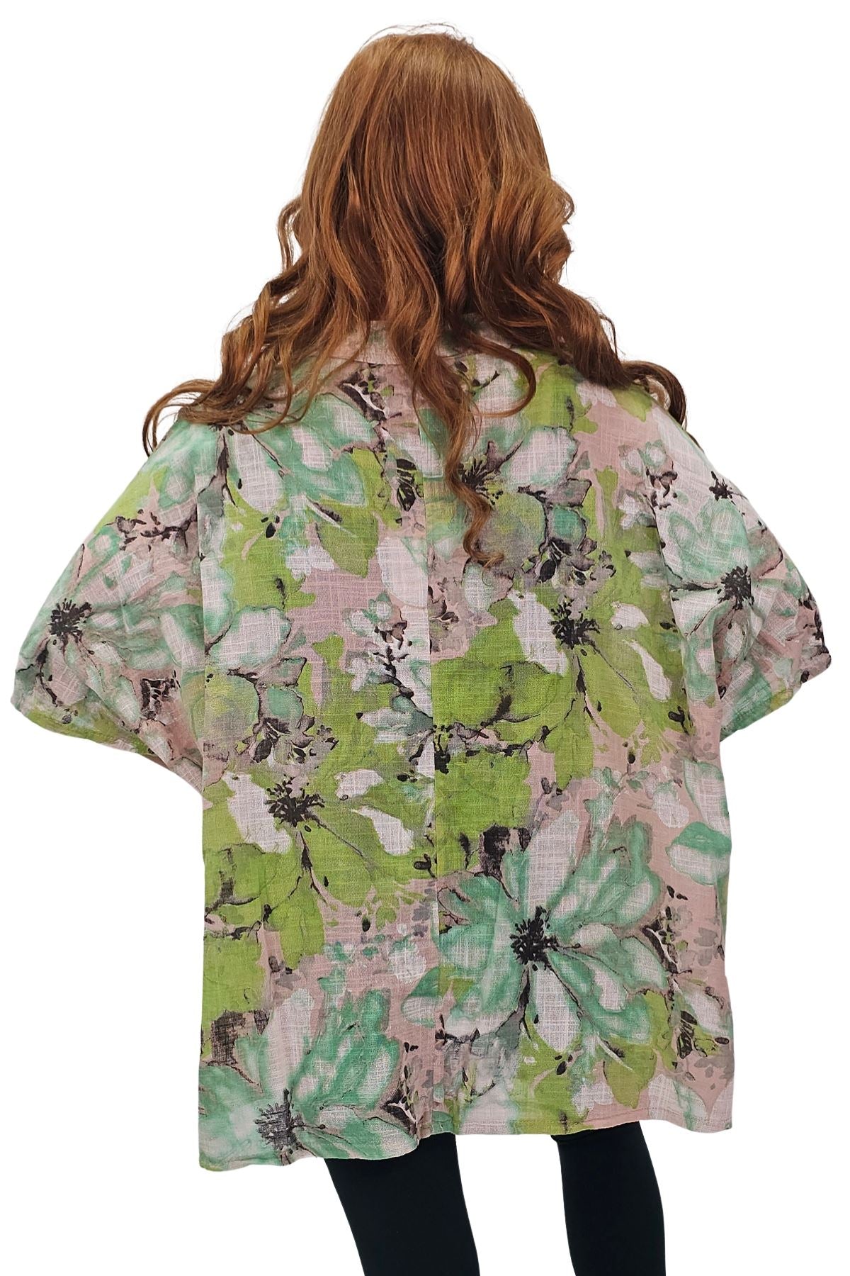 All-Over Floral Print Neck Button Top