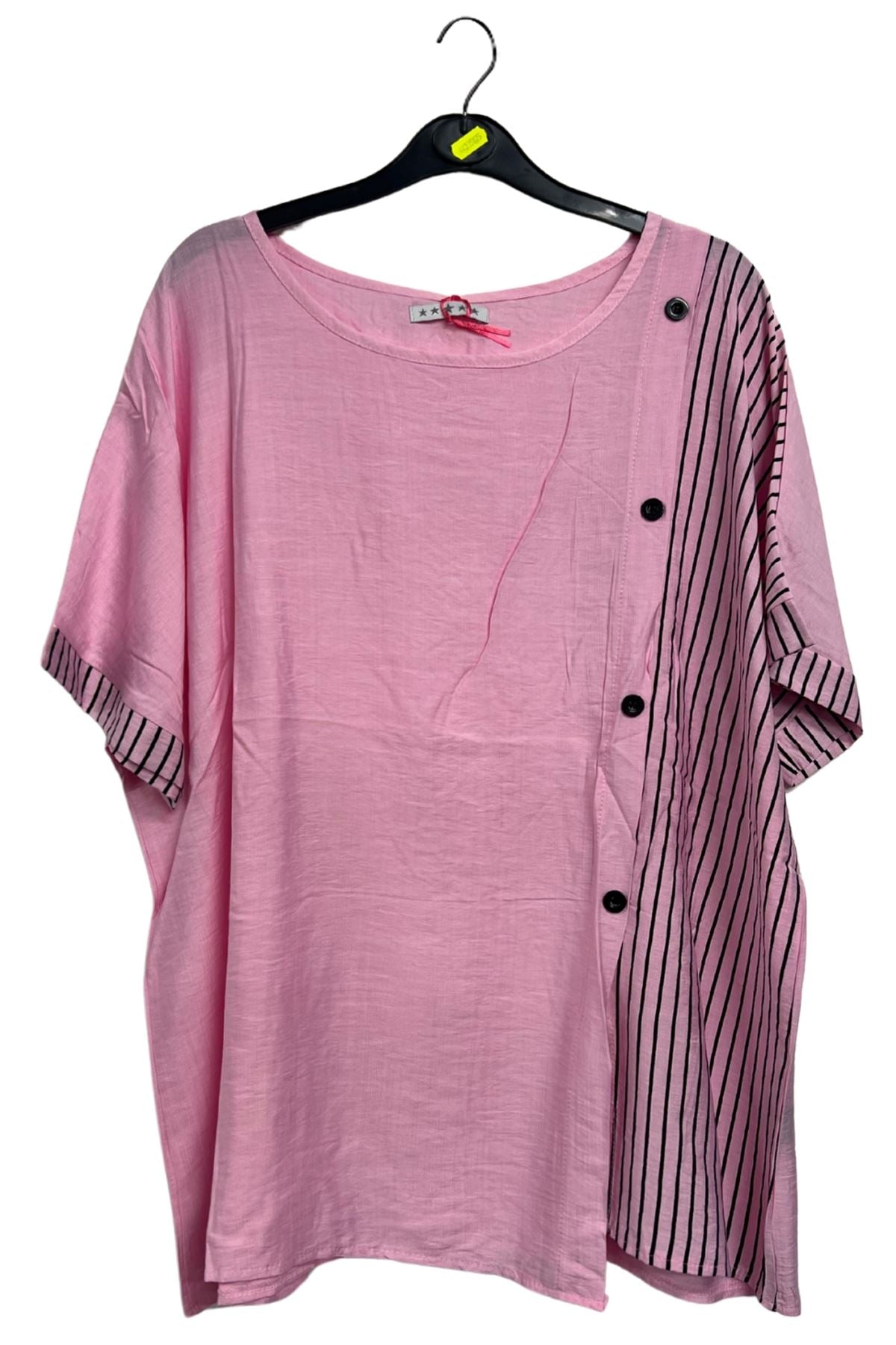 Stripe Print Side Button Detail Cotton Top