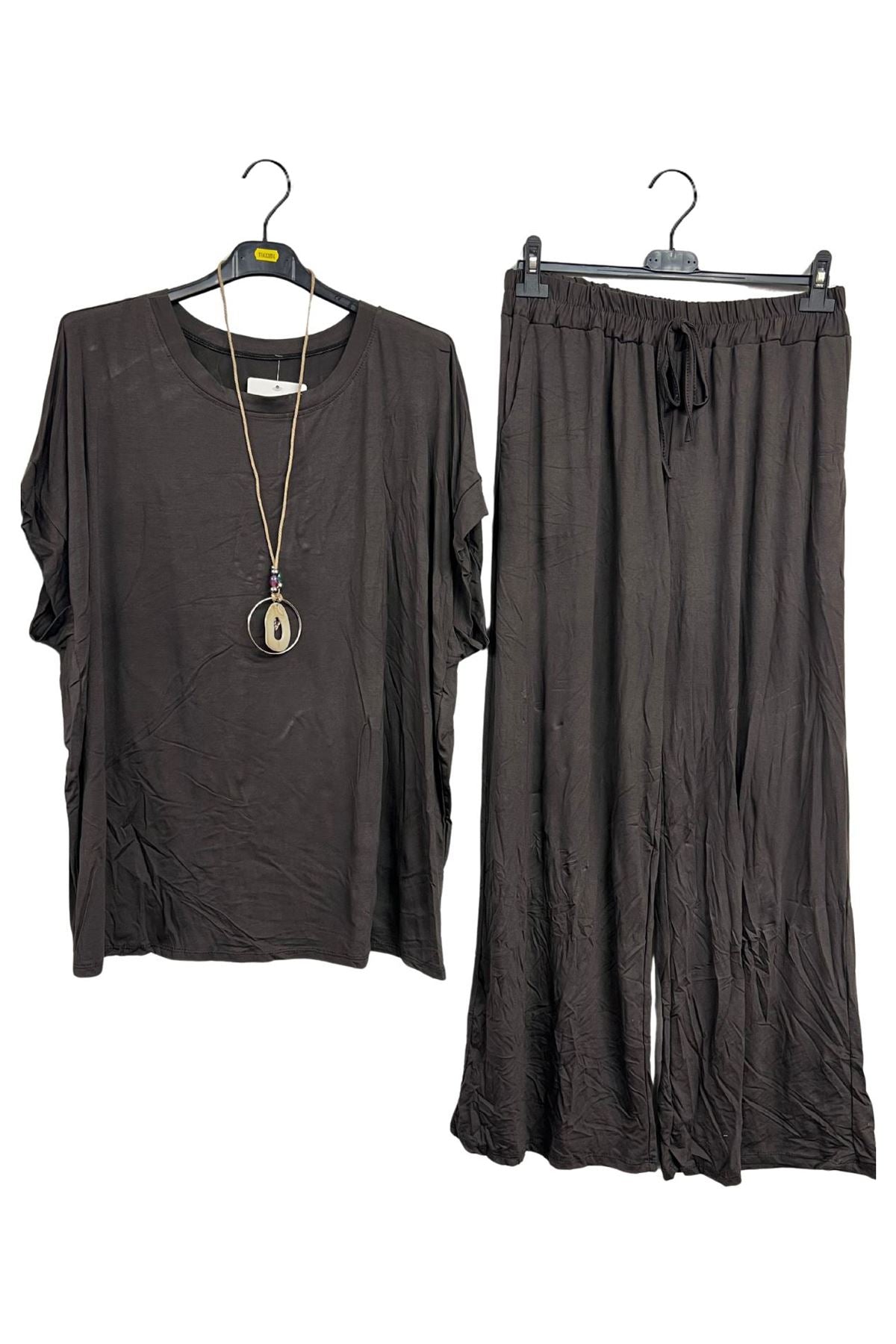 Plain Drawstring Waistband Wide Leg Co-Ord Set